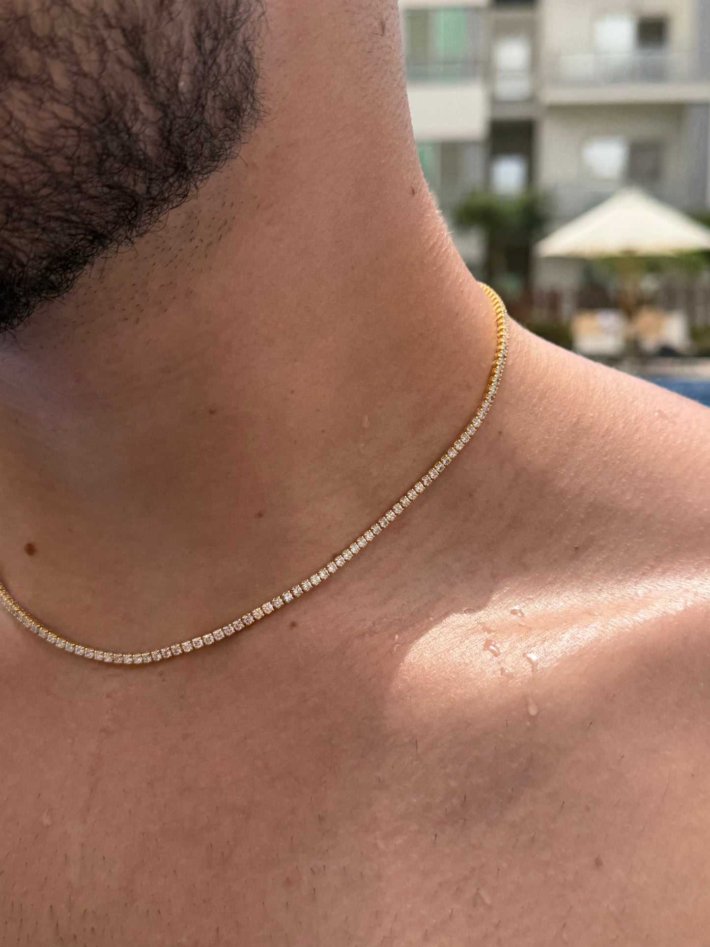 Clear Tennis Chain in Sterling Silver 925s-Fine Gold Plated