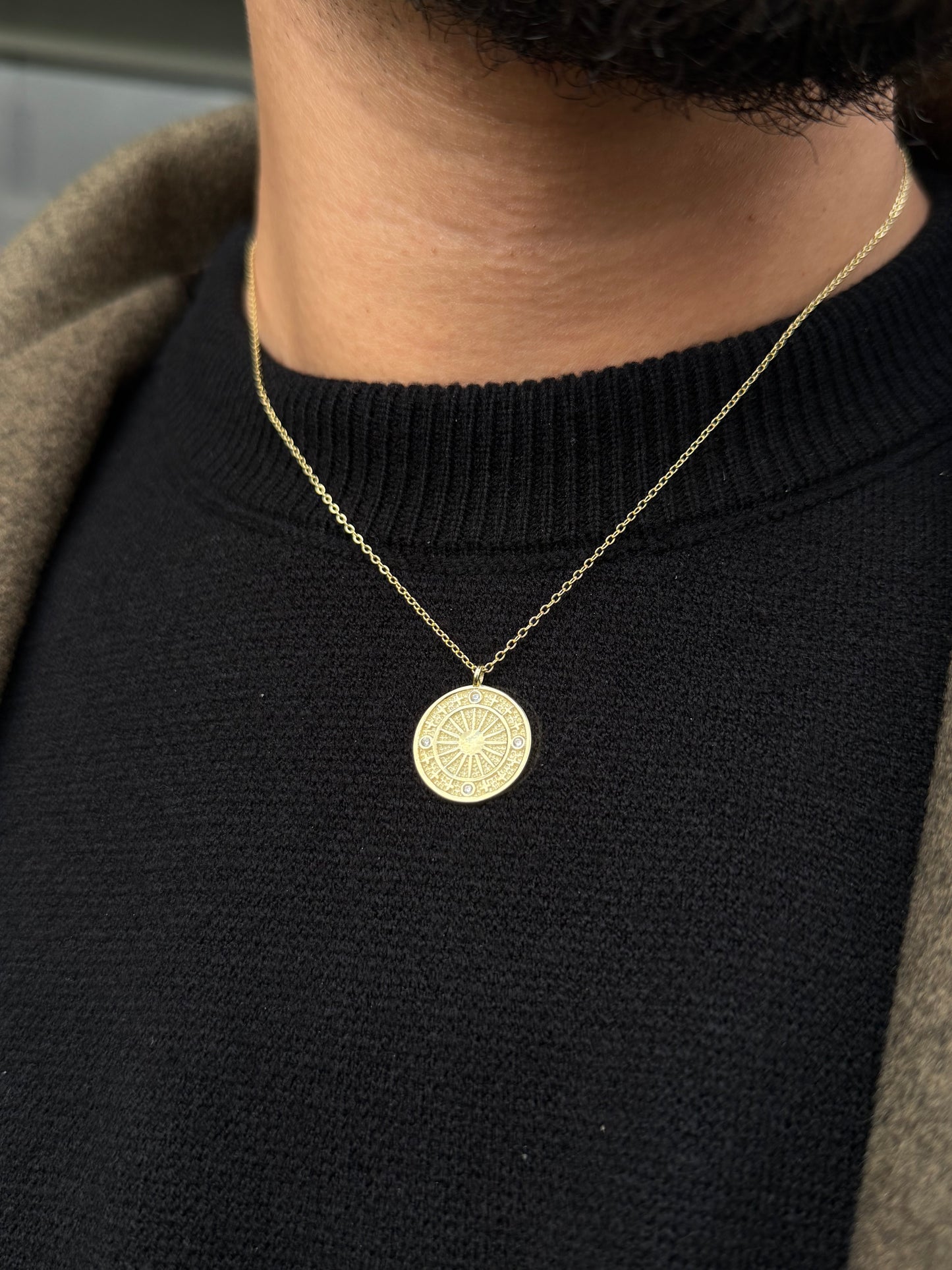 Fine Gold Plated-Compass coin  Necklace925s