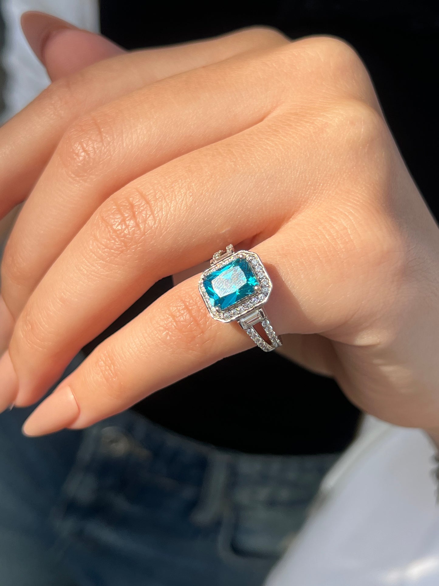 Aqua Ring Zirconia in Sterling Silver -925