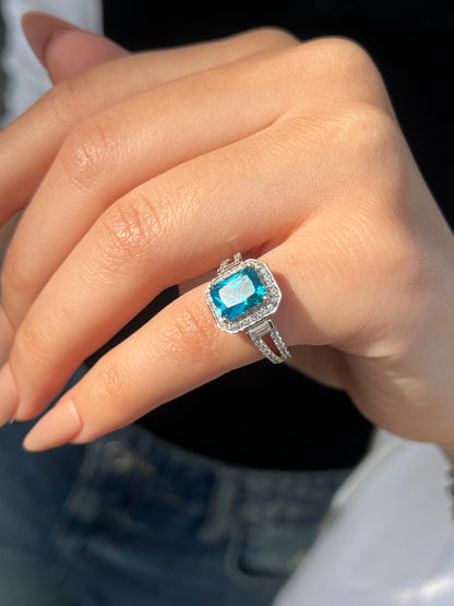 Aqua Ring Zirconia in Sterling Silver -925