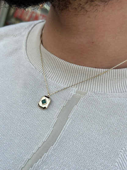 Fine Gold Plated Green NOAH Necklace for Men's Sterling Silver 925s