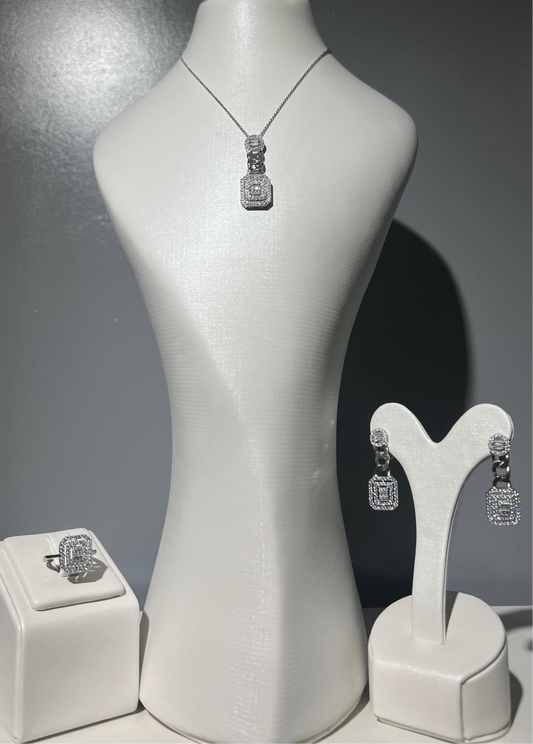 Clear cubic half set pure silver S925-