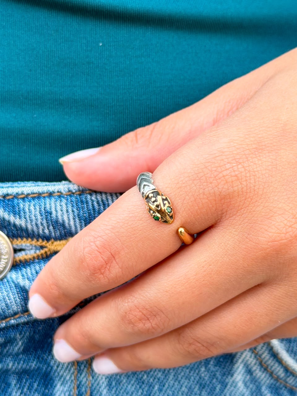 Serpentine Ring in Sterling Silver -925s