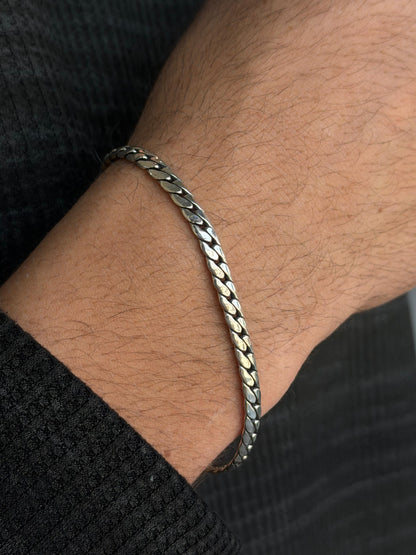 5mm Blocked Slim Grommet-S925 Sterling Silver Bracelet (20cm)