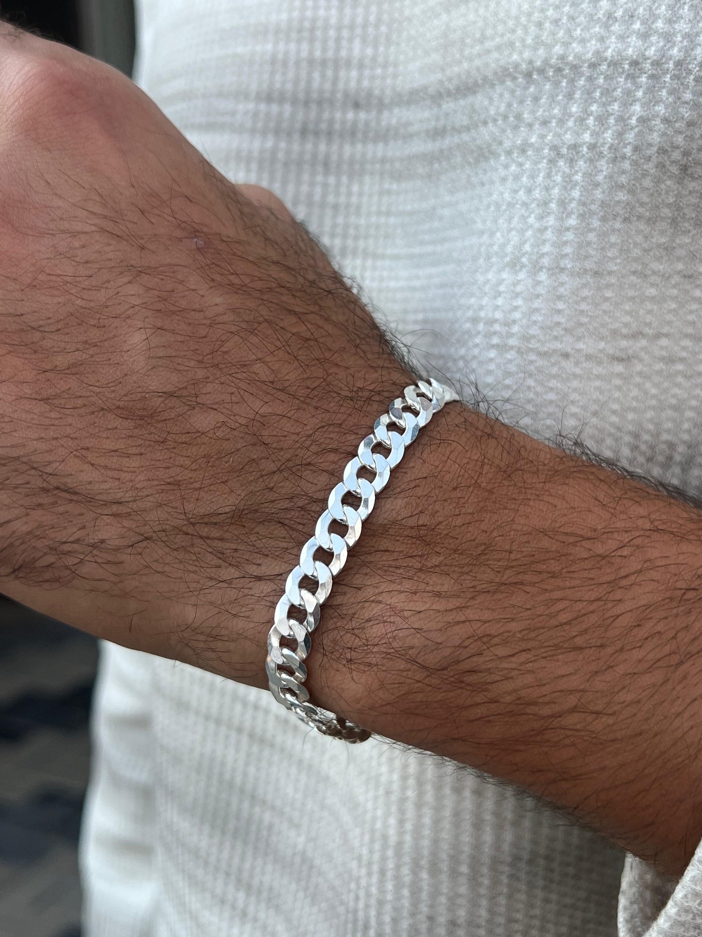 Cut Grommet bracelet-for Men's Sterling Silver 925s (18cm-8mm)