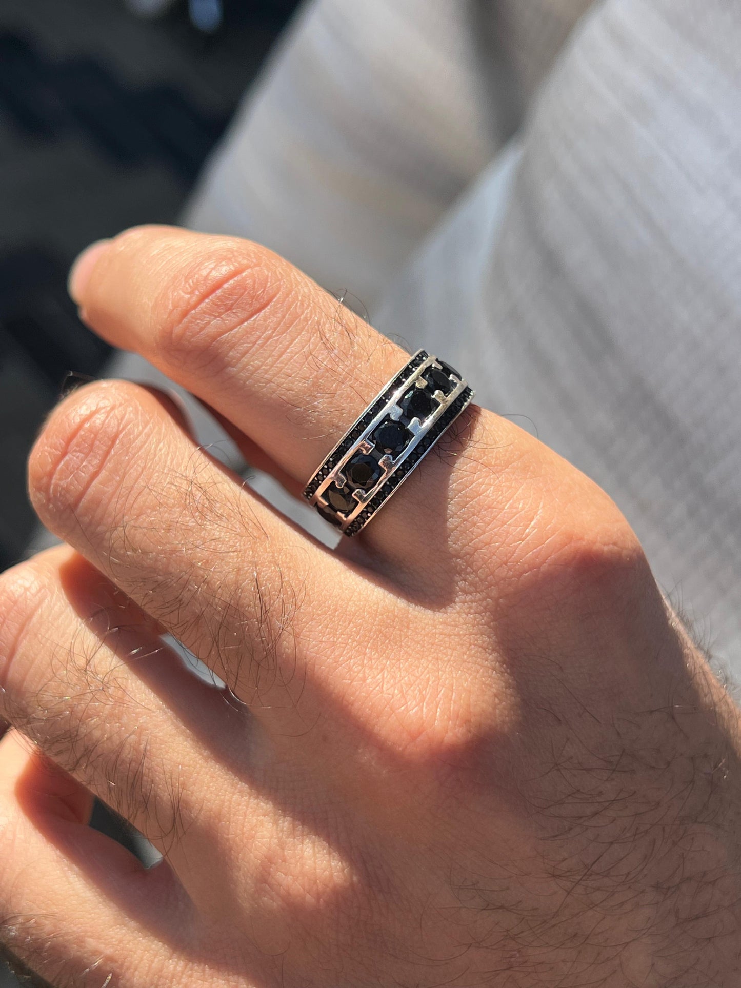 Half stone band -for Men's Sterling Silver 925s