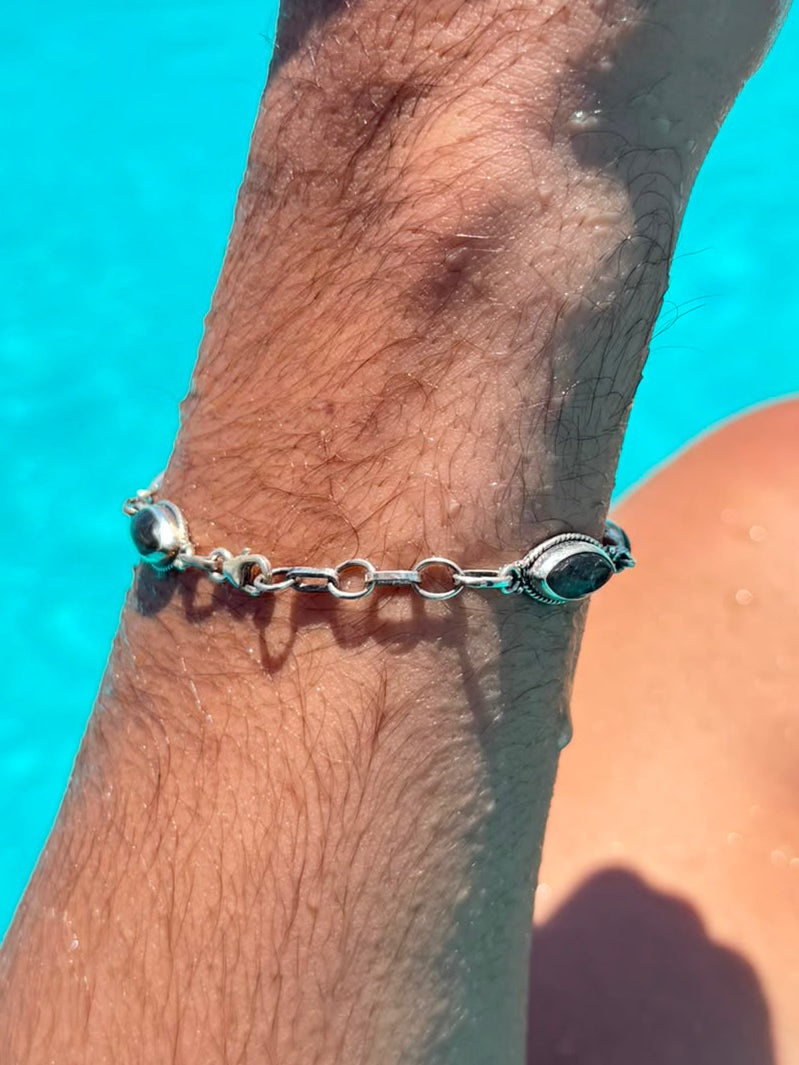 A labradorite stone Bracelet Sterling Silver 925s-19cm