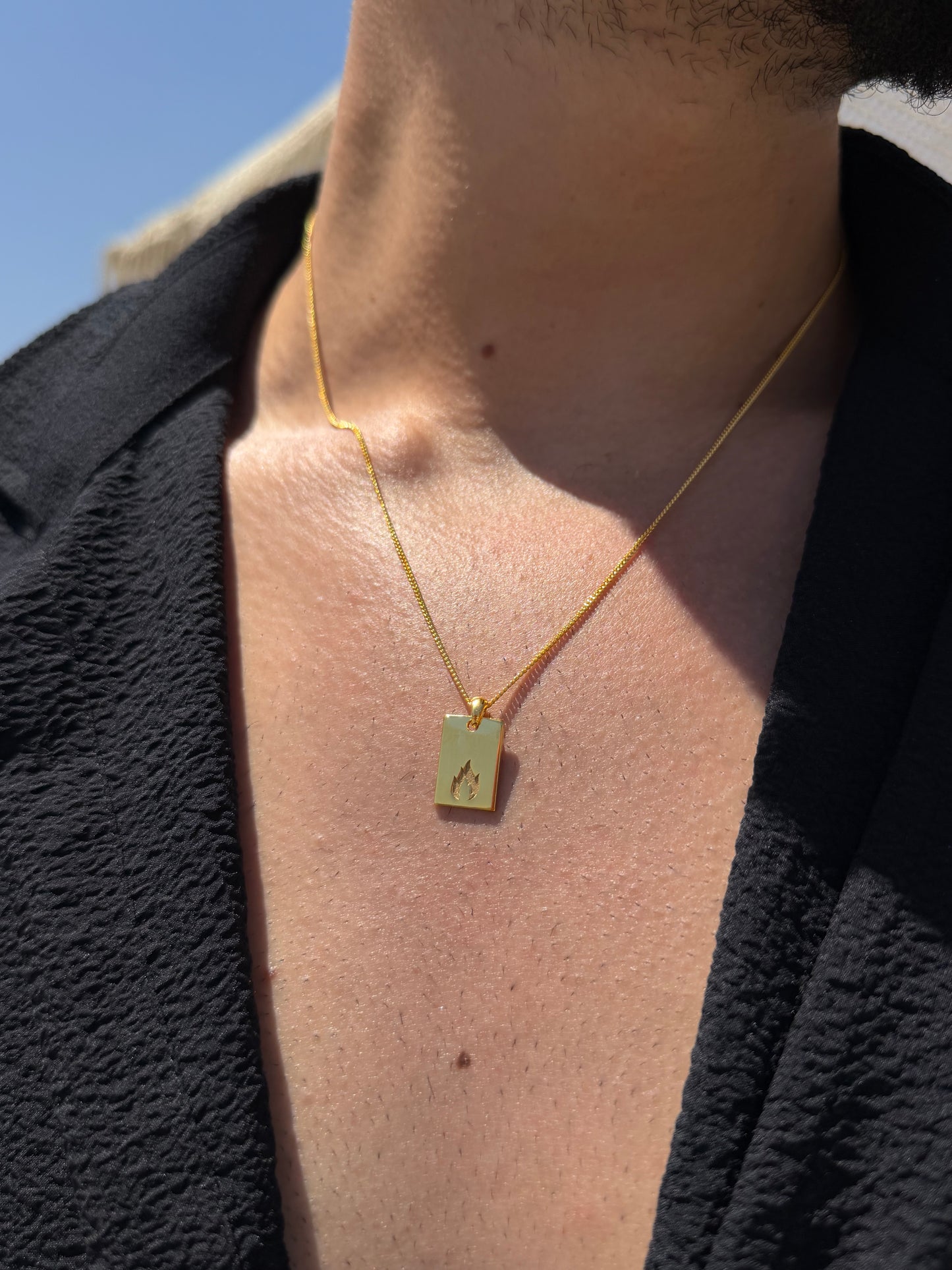 Flame Bar Necklace Sterling Silver 925s-Fine Gold Plated