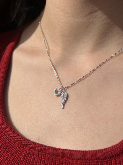 Heart -Angle winged Necklace-in Sterling Silver -925
