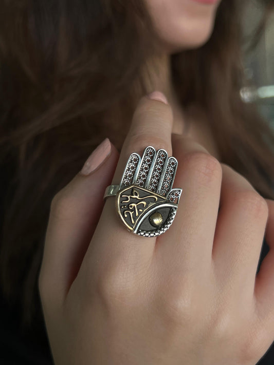 Arabic Hamsa Ring - pure Silver-Free Size