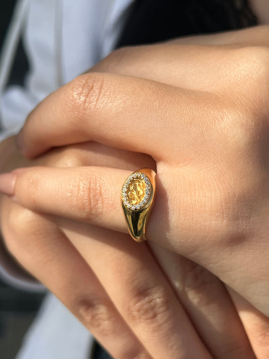 “Enta Omry” Pinky Ring 
 -in Sterling Silver -925- Fine Gold Plating