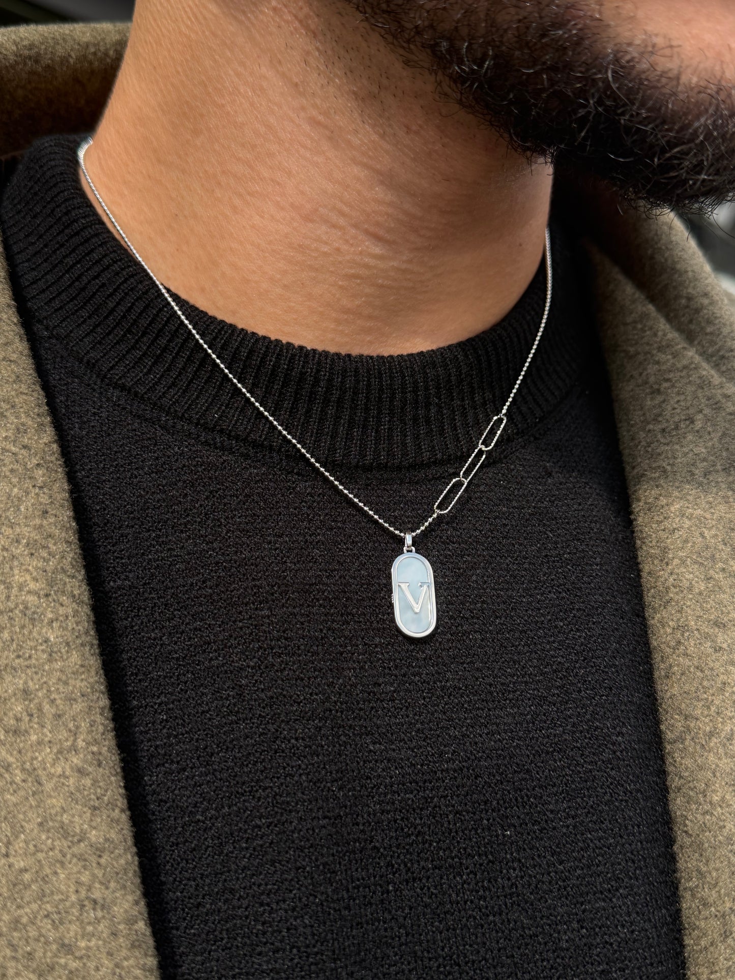 V Necklace for Men's Sterling Silver 925s