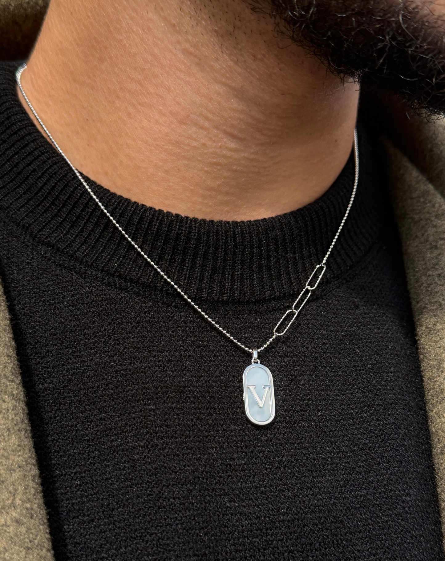 V Necklace for Men's Sterling Silver 925s