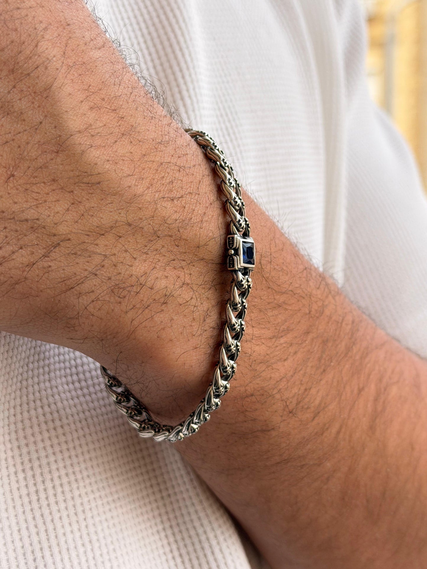 Gothic Blue Solo Bracelet for Men's Sterling Silver 925s 20cm