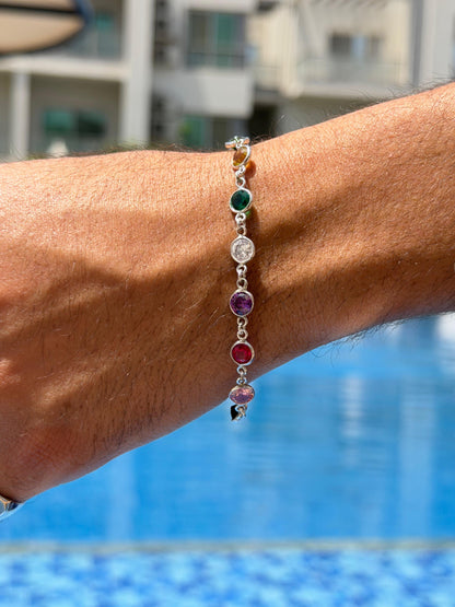Multi ZIRCONIA Bracelet Sterling Silver 925s