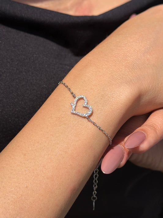 (2) Zirconia Heart Bracelet -in Sterling Silver -925