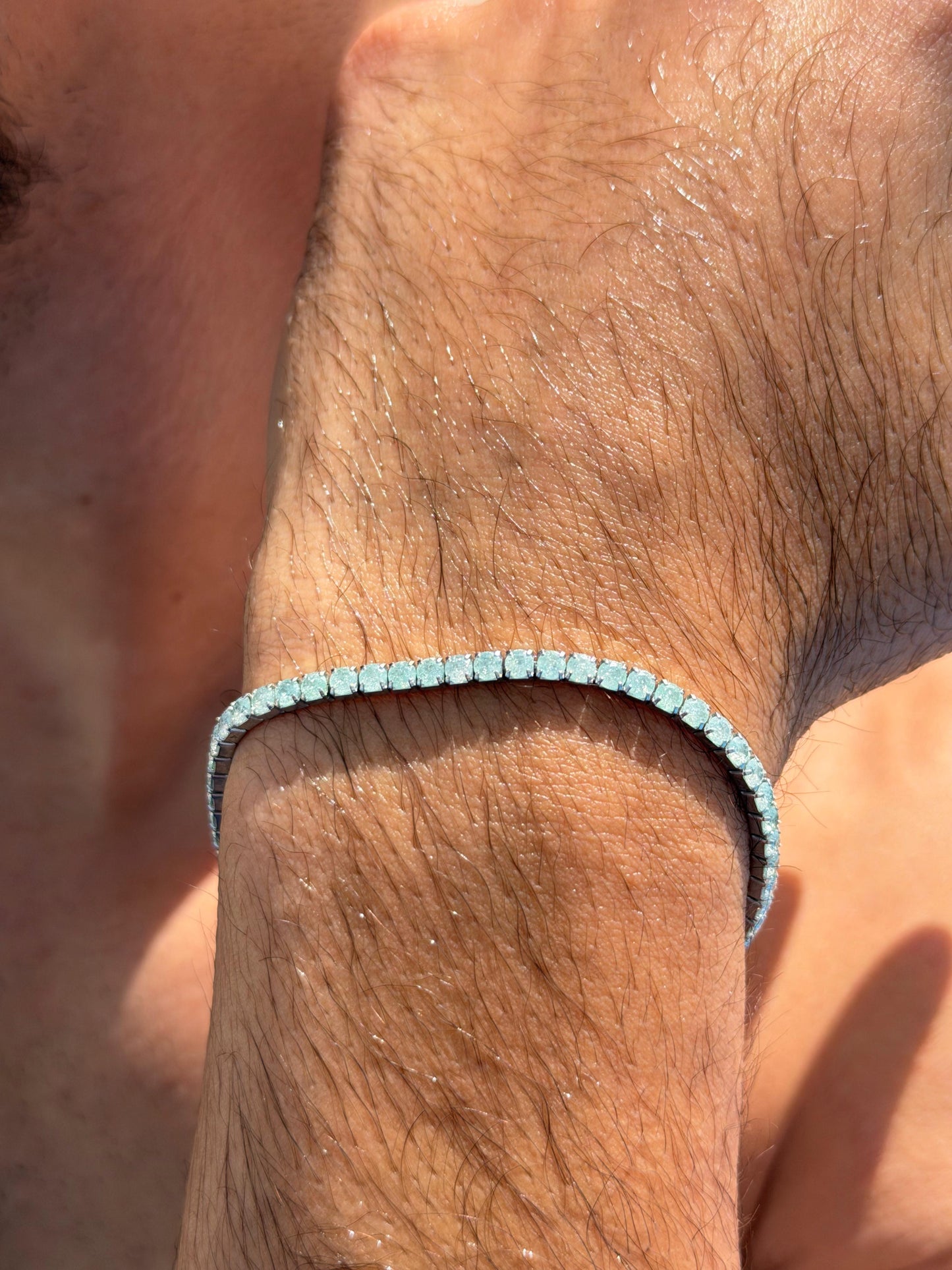 Green Aqua Tennis Bracelet Sterling Silver 925s-3mm