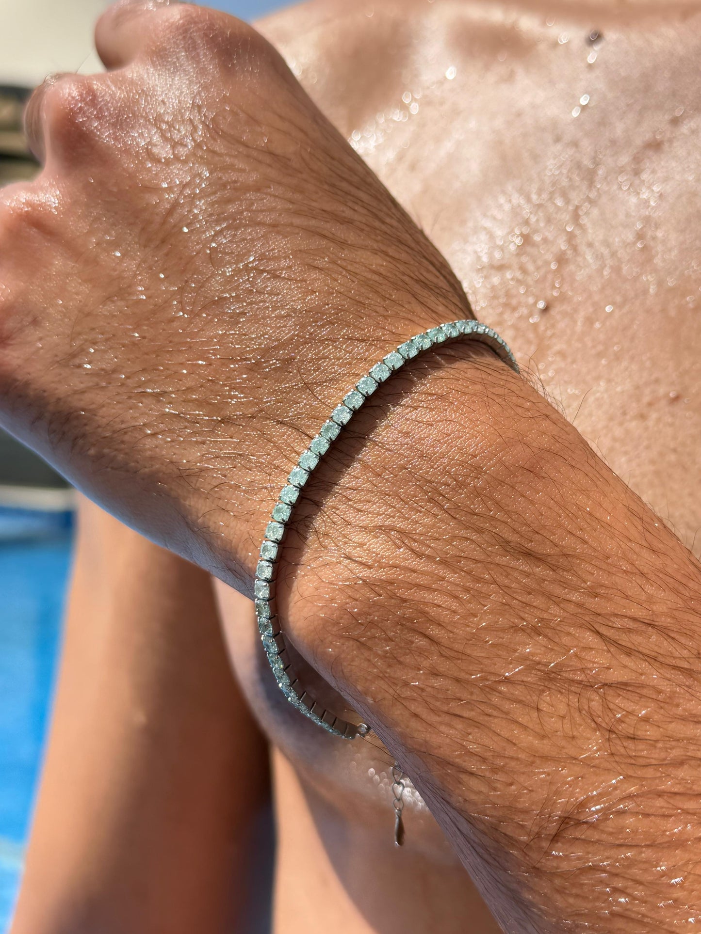 Green Aqua Tennis Bracelet Sterling Silver 925s-3mm