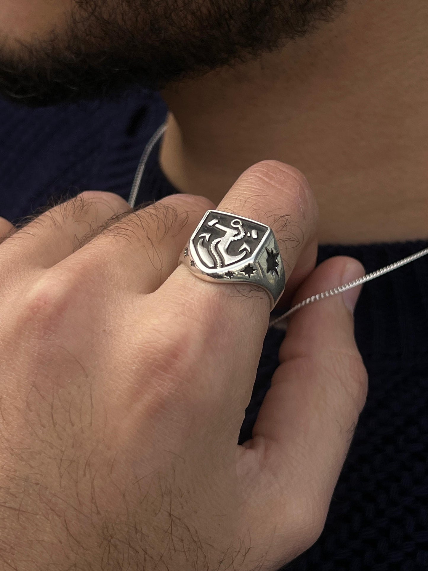 Anchor Shield Ring -for Men's Sterling Silver 925s