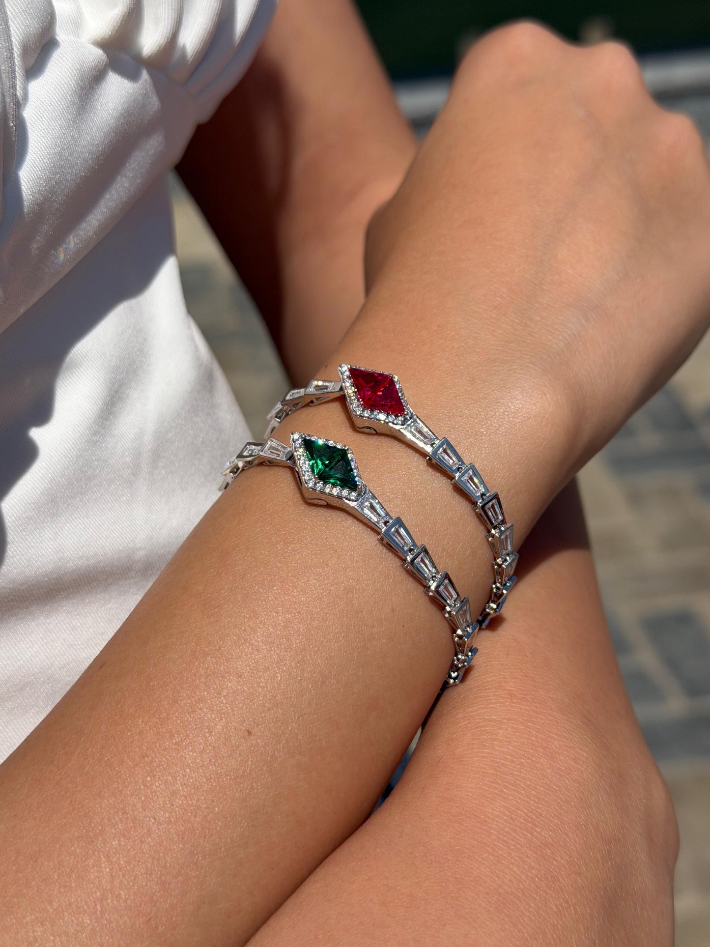 Fancy Snake Zirconia Bracelet -in Sterling Silver -925