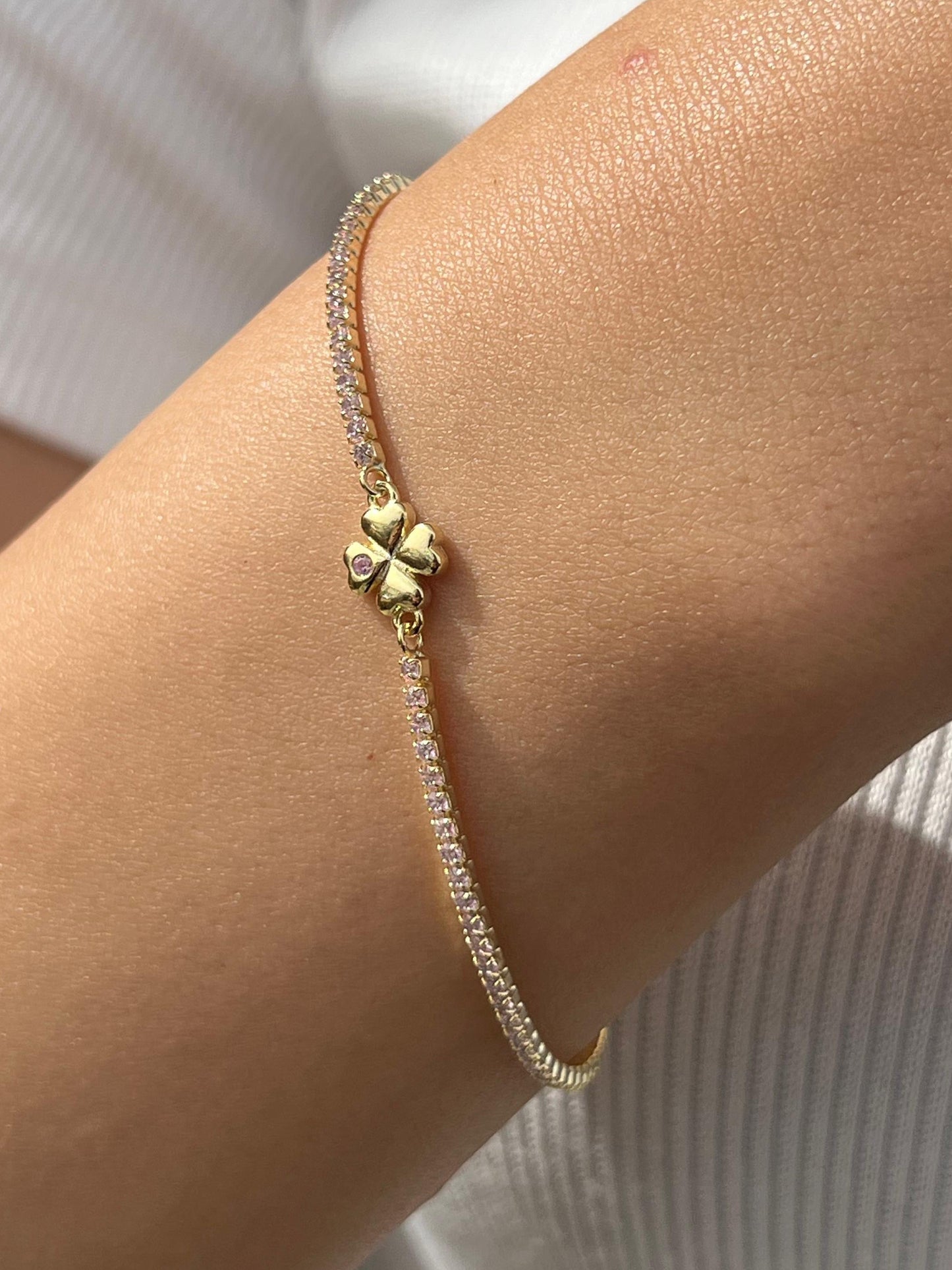 Gold plated Clover Tennis Bracelet -in Sterling Silver -925