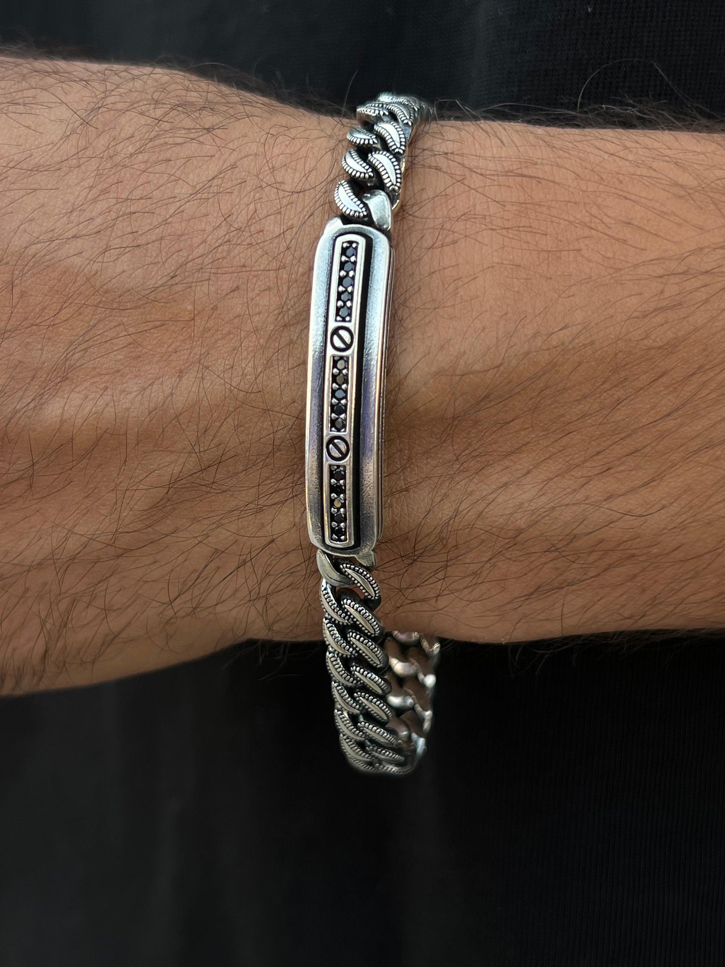 Dark Code Turkish Bracelet for Men's Sterling Silver 925s-22cm
