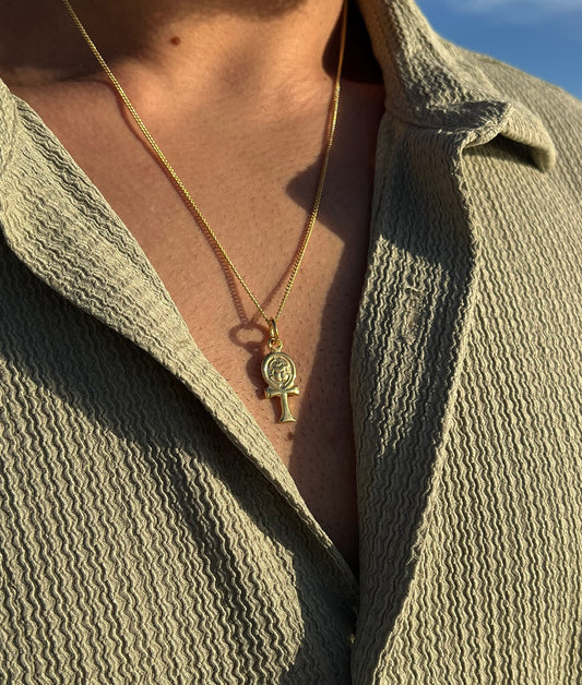 Premium- Ankh Necklace in Sterling Silver 925s- Real 21K Gold Plated