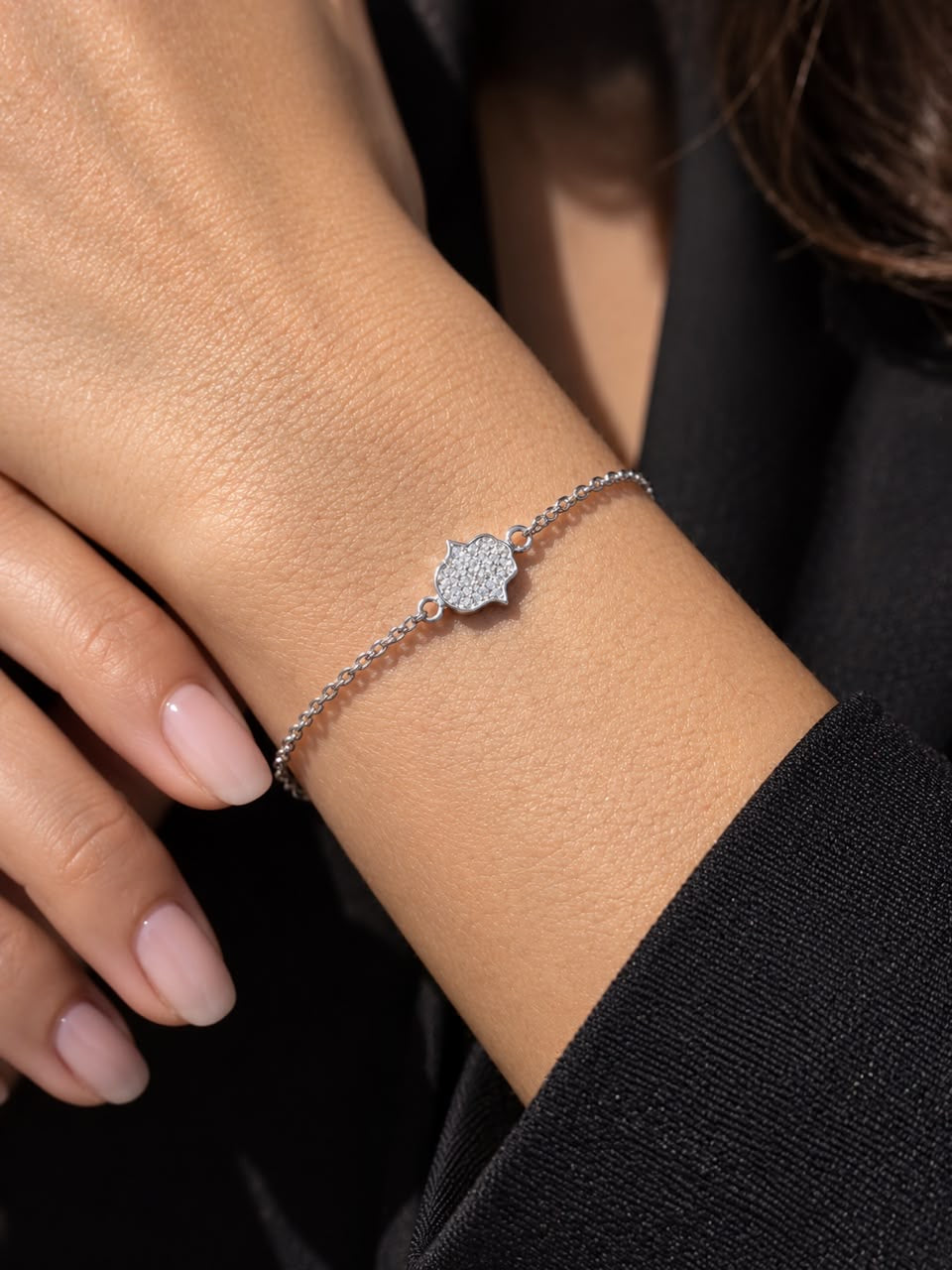 Zirconia Hamsa Bracelet -in Sterling Silver -925