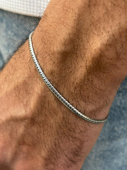 3mm Blocked Grommet Bracelet for Men's Sterling Silver 925s