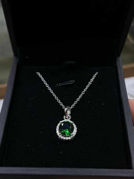 Emerald Round zirconia Necklace -sterling Silver-925s