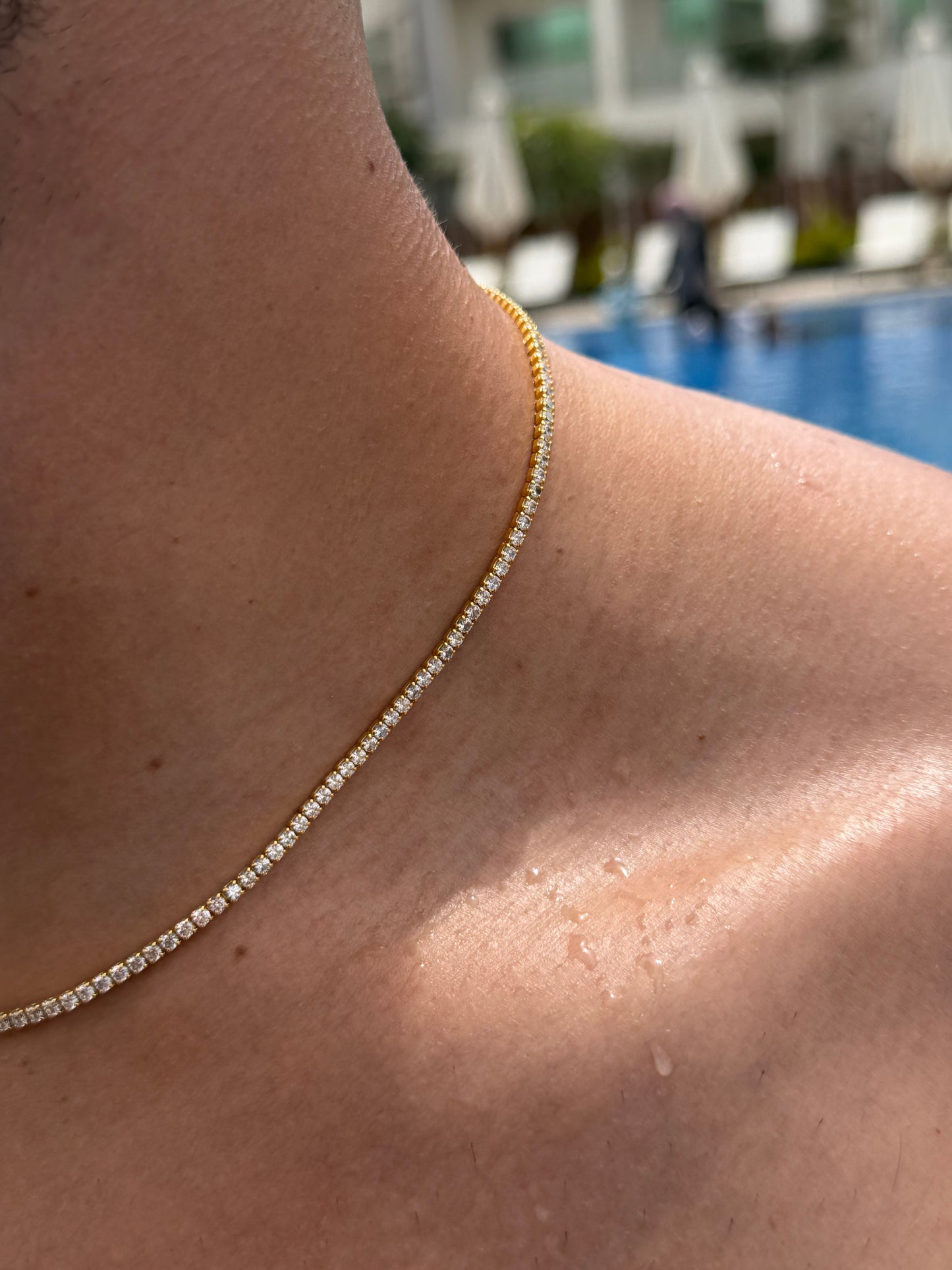 Clear Tennis Chain in Sterling Silver 925s-Fine Gold Plated