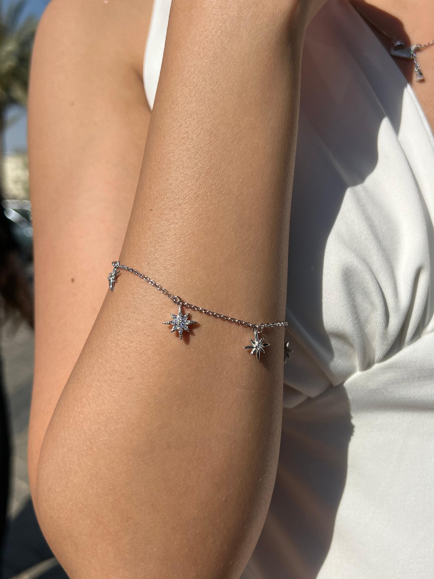 Dangling Stars Zirconia Bracelet -in Sterling Silver -925