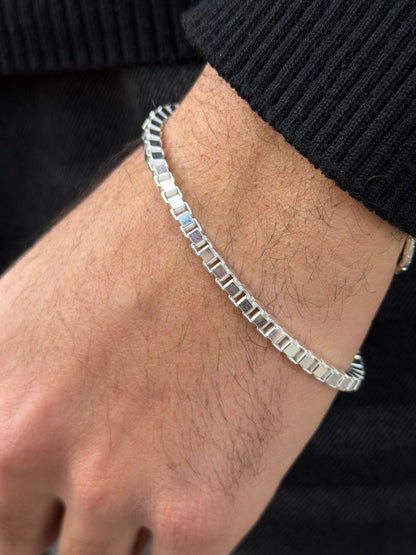 Thick Box Bracelet for Men's Sterling Silver 925s(21cm-4mm)