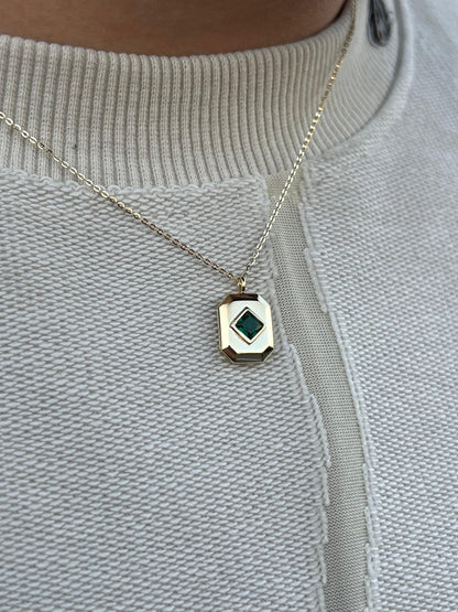 Fine Gold Plated Green NOAH Necklace for Men's Sterling Silver 925s