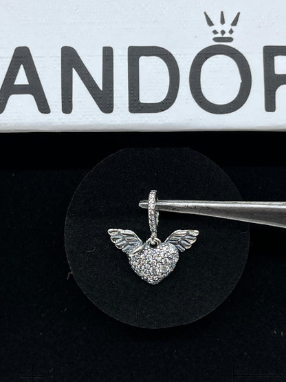 Pavé Heart and Angel Wings Charm