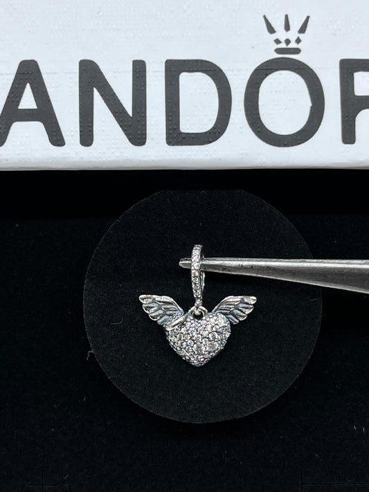 Pavé Heart and Angel Wings Charm