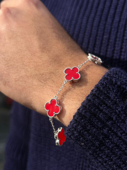 Men’s 5 Red V. Clover Bracelet in Italian Silver S925