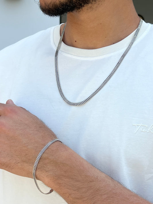 DRAGON BONE Set of Two (Necklace + Bracelet) for Men – Sterling Silver 925