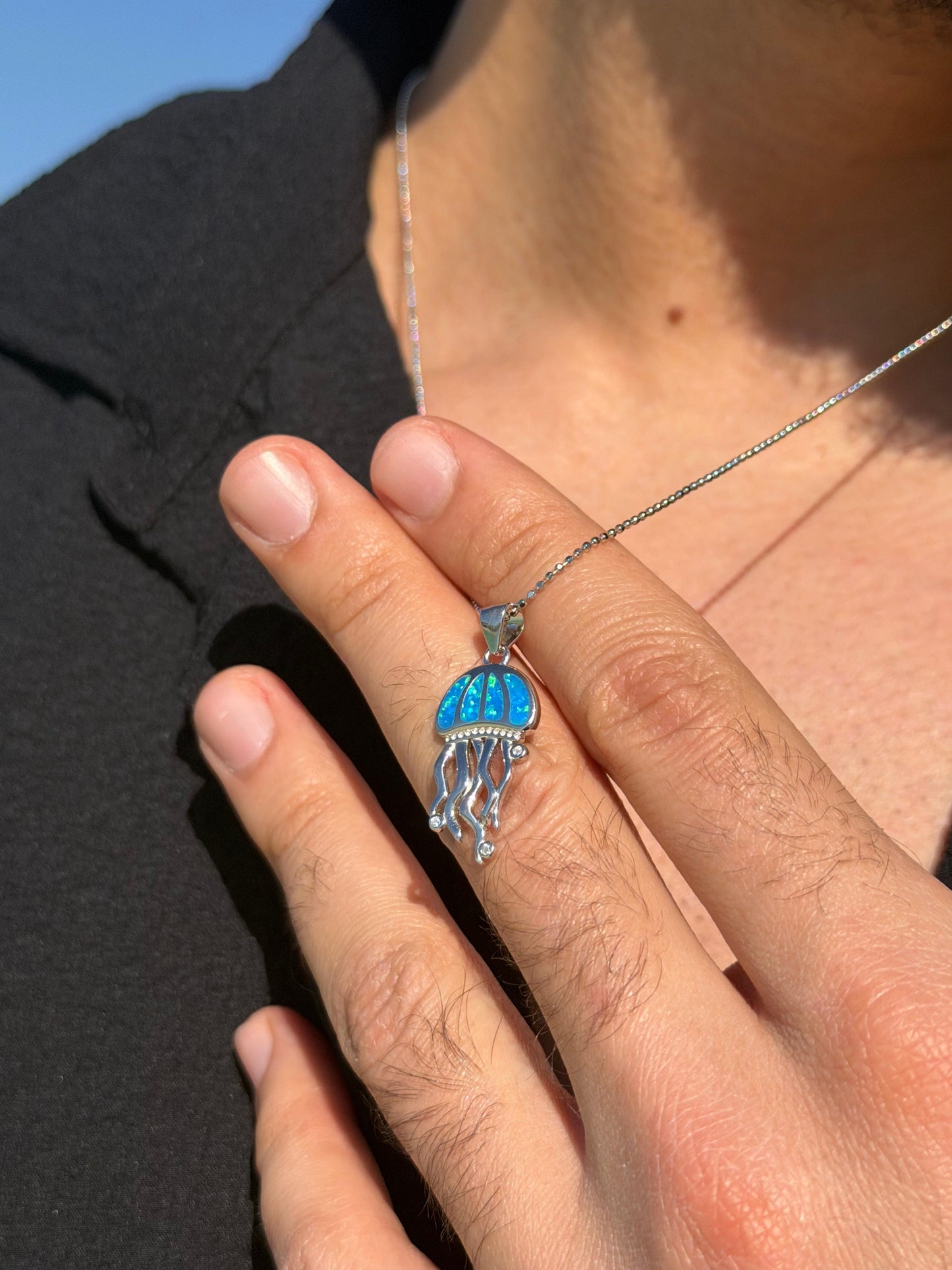 Jellyfish Blue Opal Necklace in Sterling Silver 925s