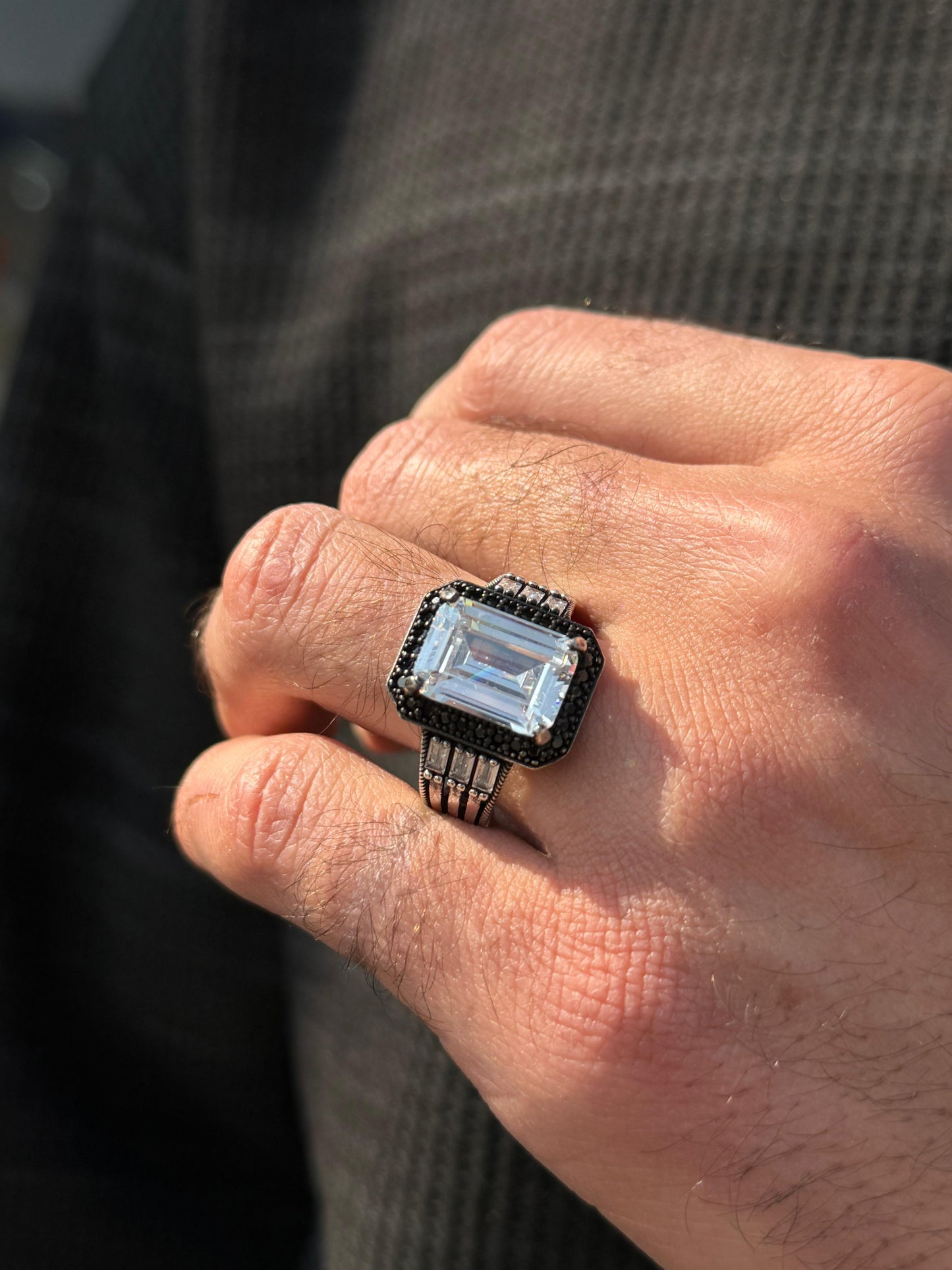 Clear Zirconia Ring -for Men's Sterling Silver 925s