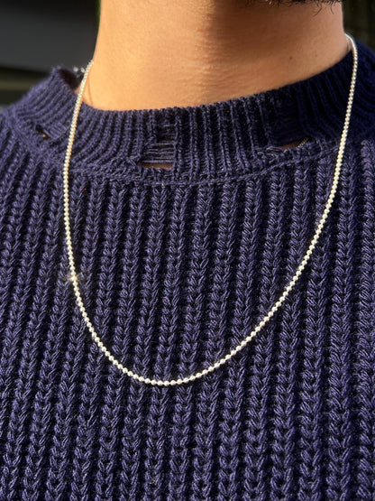 Beaded Necklace for Men's Sterling Silver 925s- (60cm-2mm)