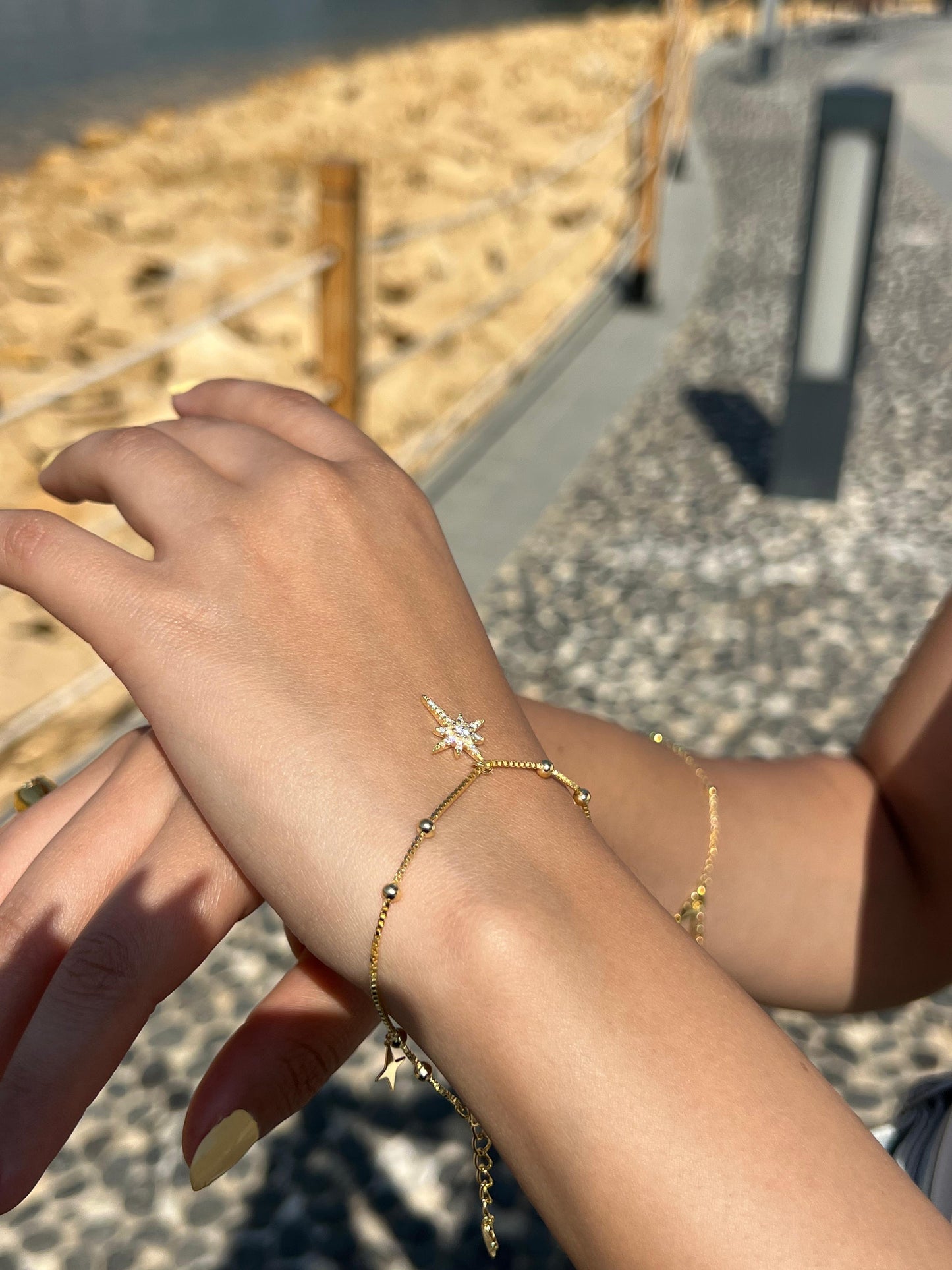 Dangling Northstar Gold plated Bracelet -in Sterling Silver -925