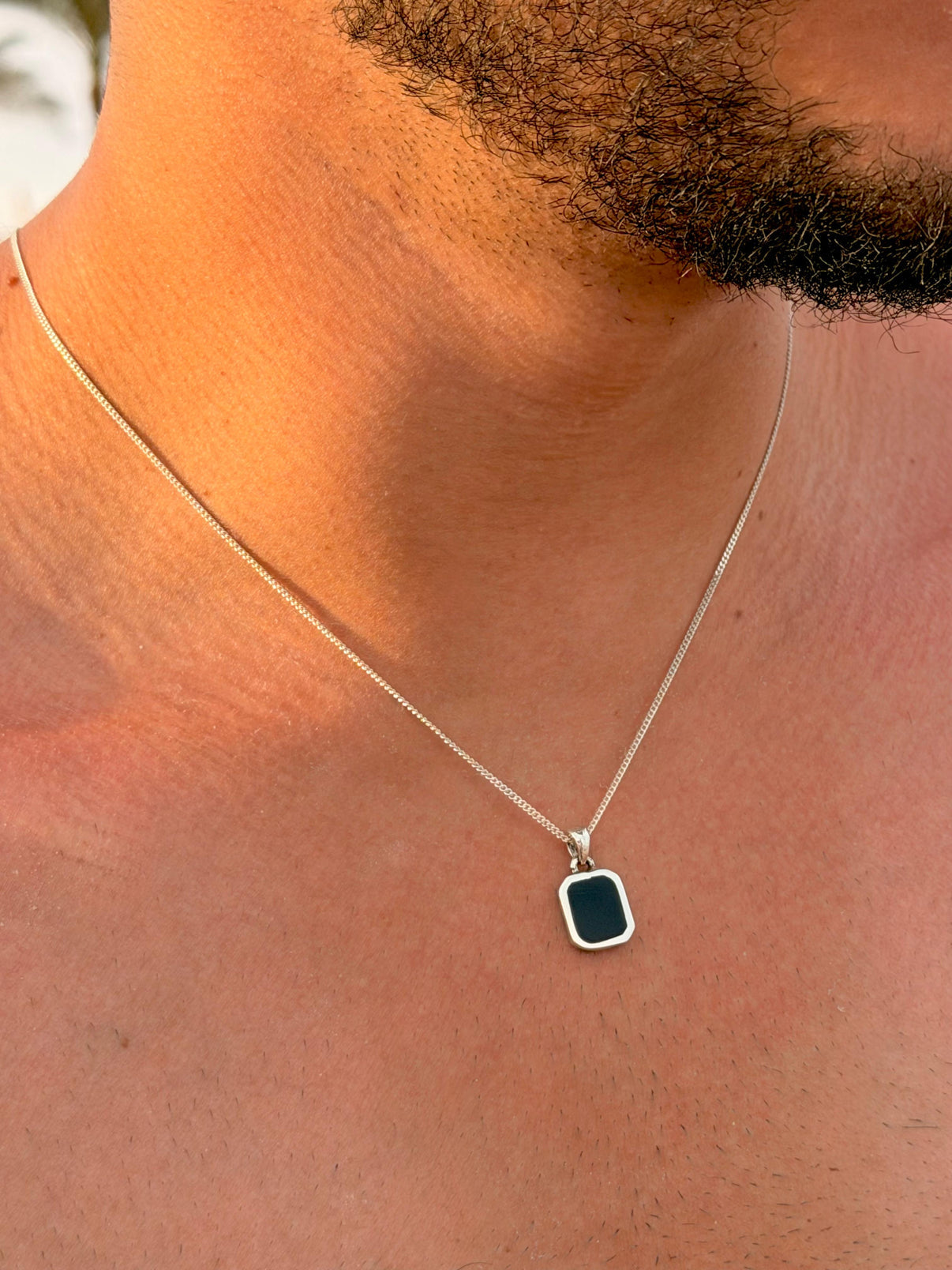 Small Black Stone(Onyx) Necklace Sterling Silver 925s