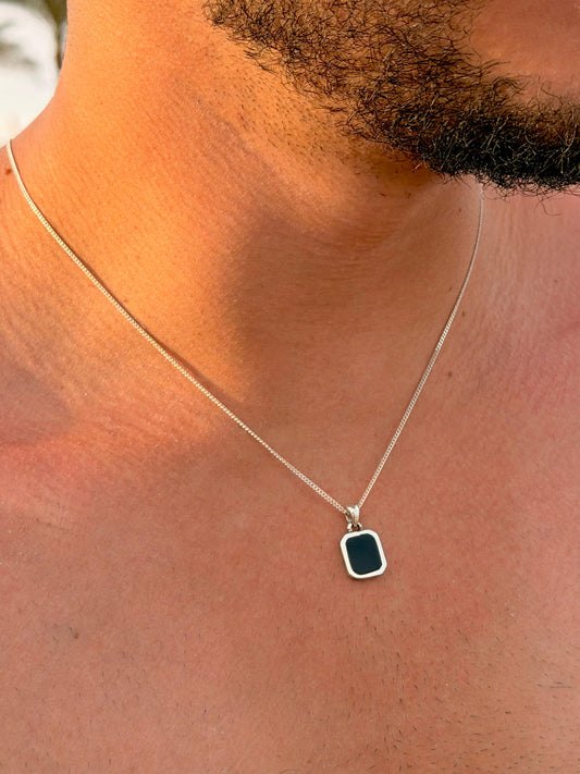 Small Black Stone(Onyx) Necklace Sterling Silver 925s