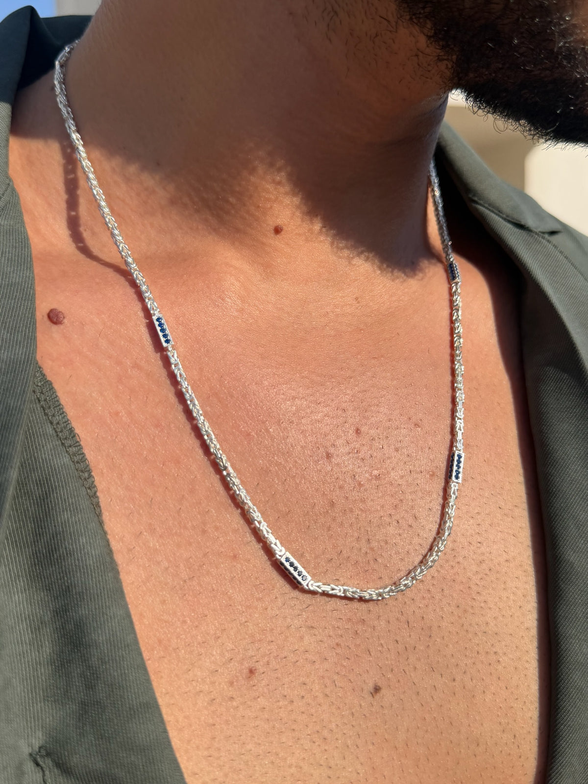 Blue Zirconia King Necklaces for Men's Sterling Silver 925s-2.5mm-