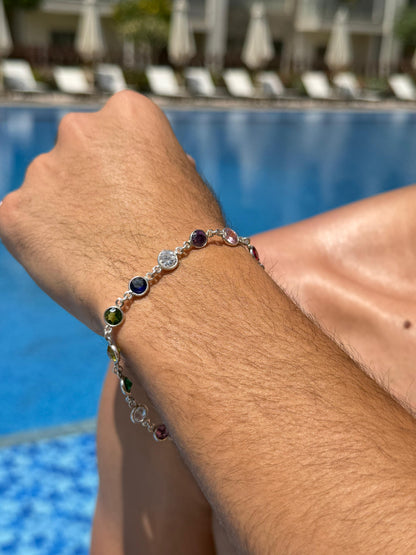 Multi ZIRCONIA Bracelet Sterling Silver 925s