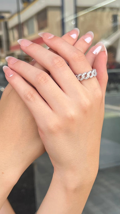 Iced Out Cuban Link Ring In Italian Sterling Silver s925