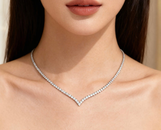 Elegant Clear Tennis Necklace - Italian sterling Silver-925s