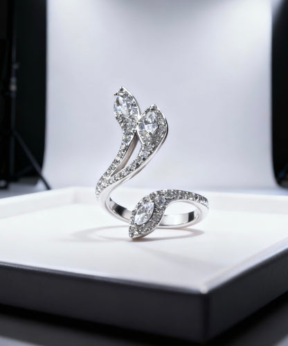 Triple Snake Ring -Clear Zirconia in Sterling Silver -925