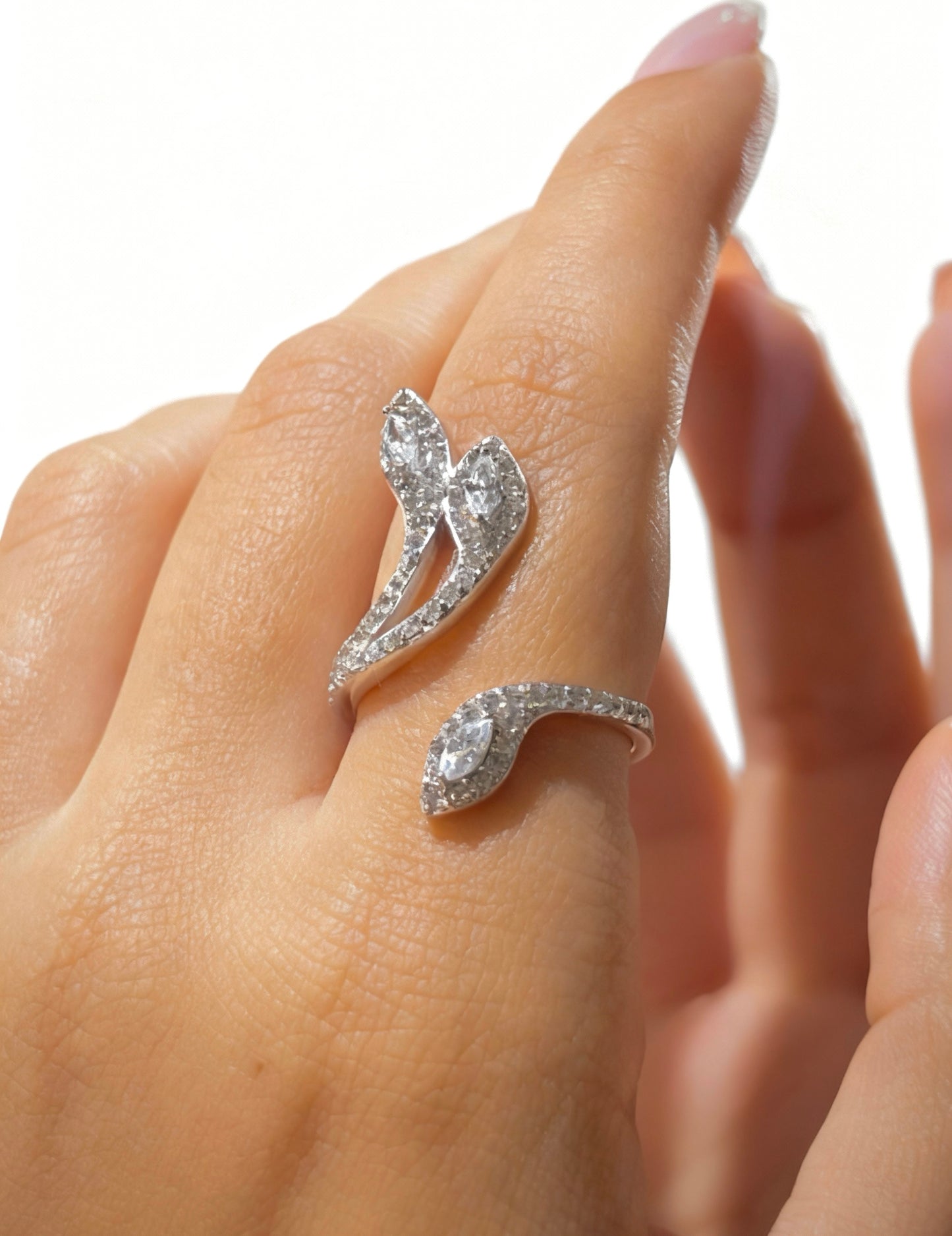Triple Snake Ring -Clear Zirconia in Sterling Silver -925